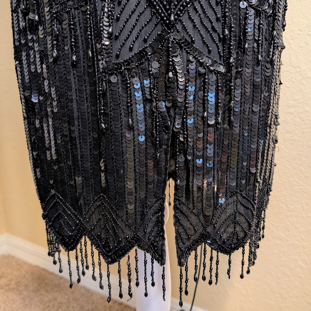 Vintage Laurence Kazar Silk Beaded Coctail Dress - Picture 8 of 13